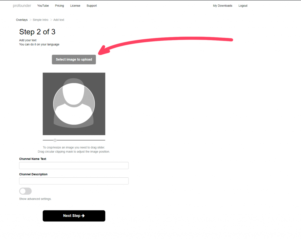 Step 2: upload your youtube channel profile image