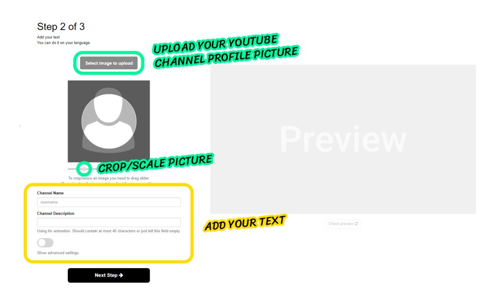 instruction: step 2. upload picture and add text to subscribe button like overlay